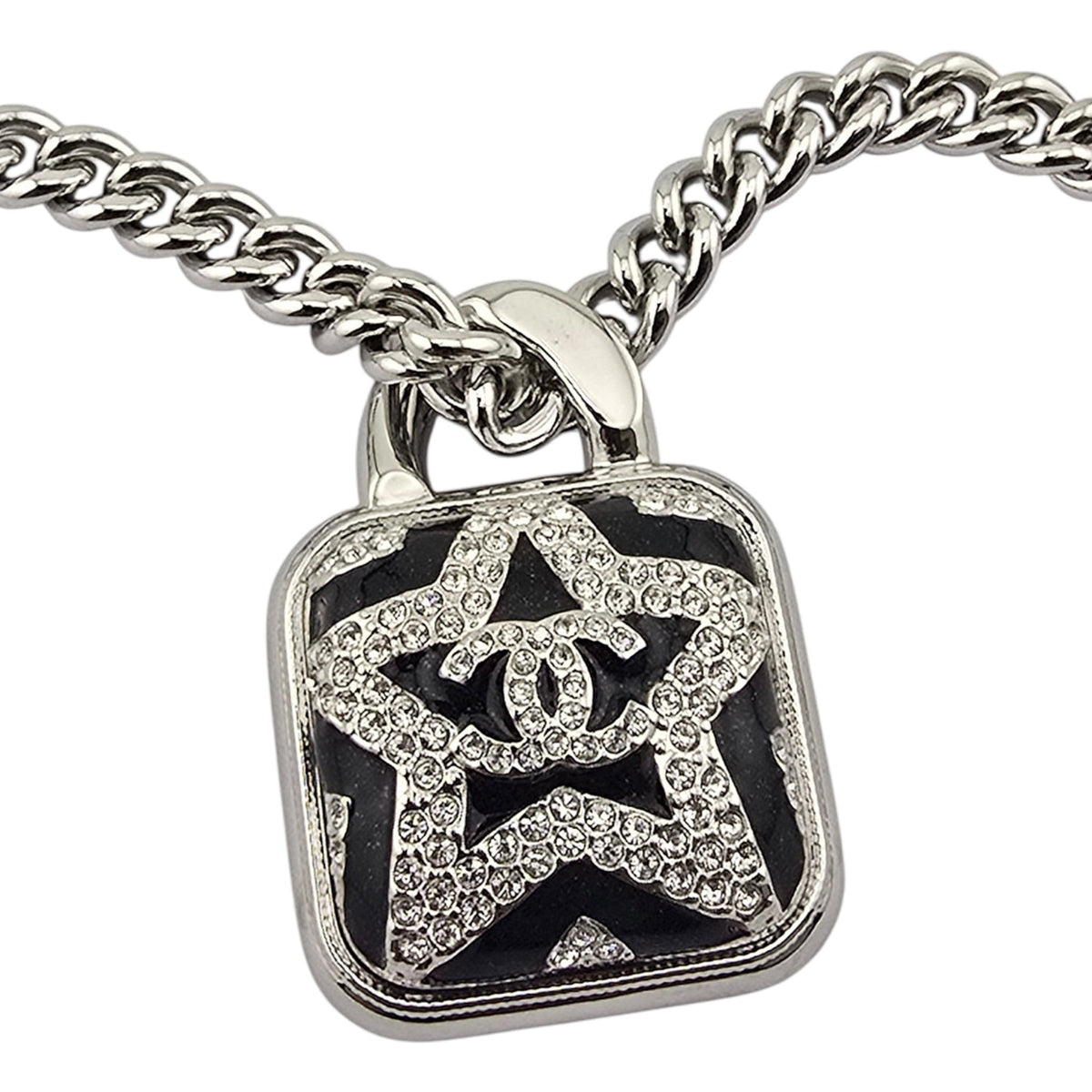 Chanel CC Silver Square Crystal Star Pendant Necklace 2023 CHANEL