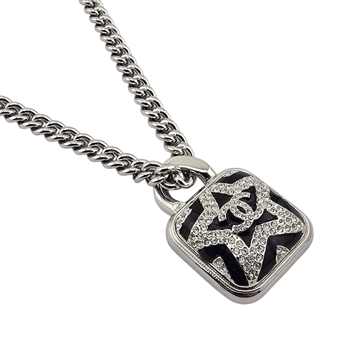 Chanel CC Silver Square Crystal Star Pendant Necklace 2023 CHANEL
