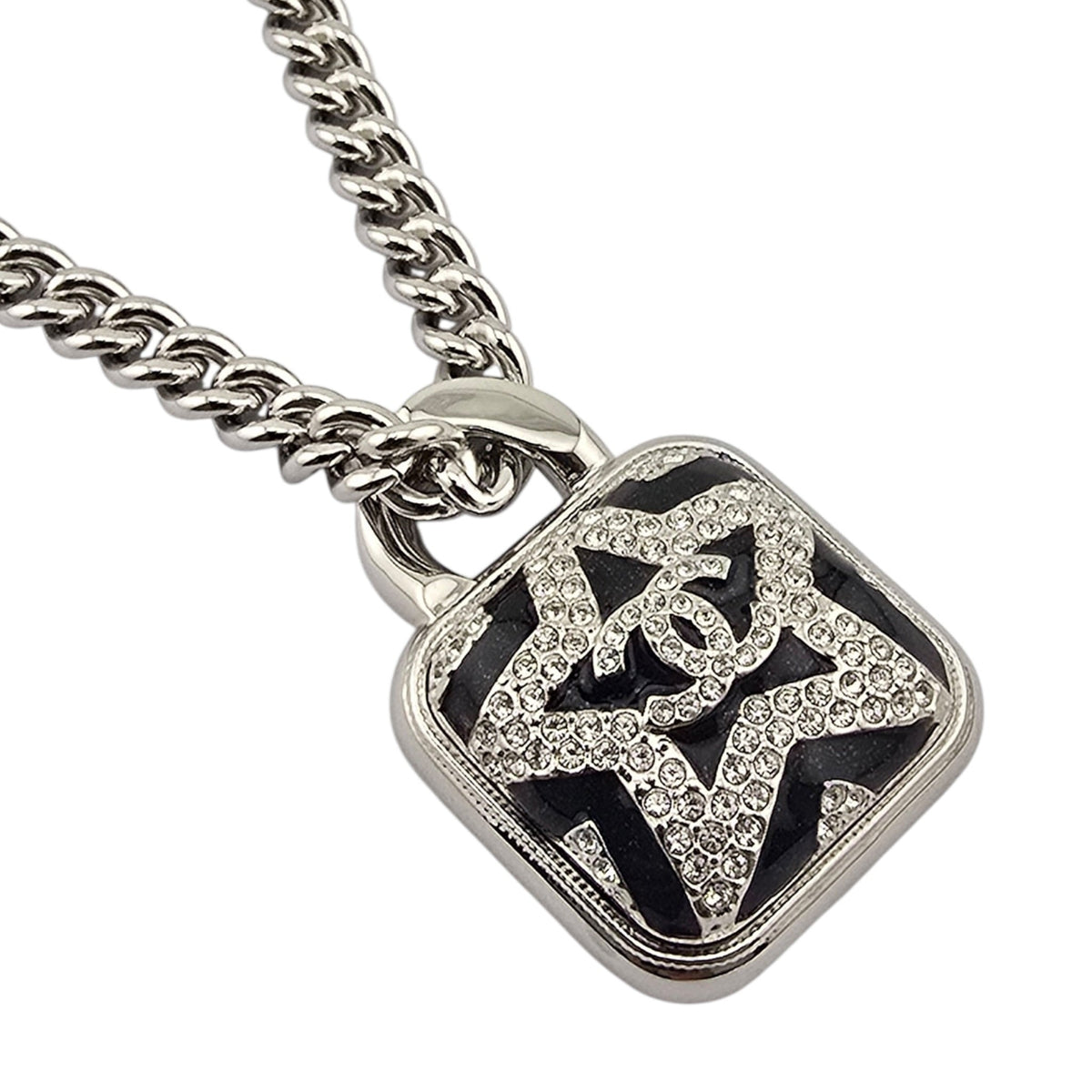Chanel CC Silver Square Crystal Star Pendant Necklace 2023 CHANEL