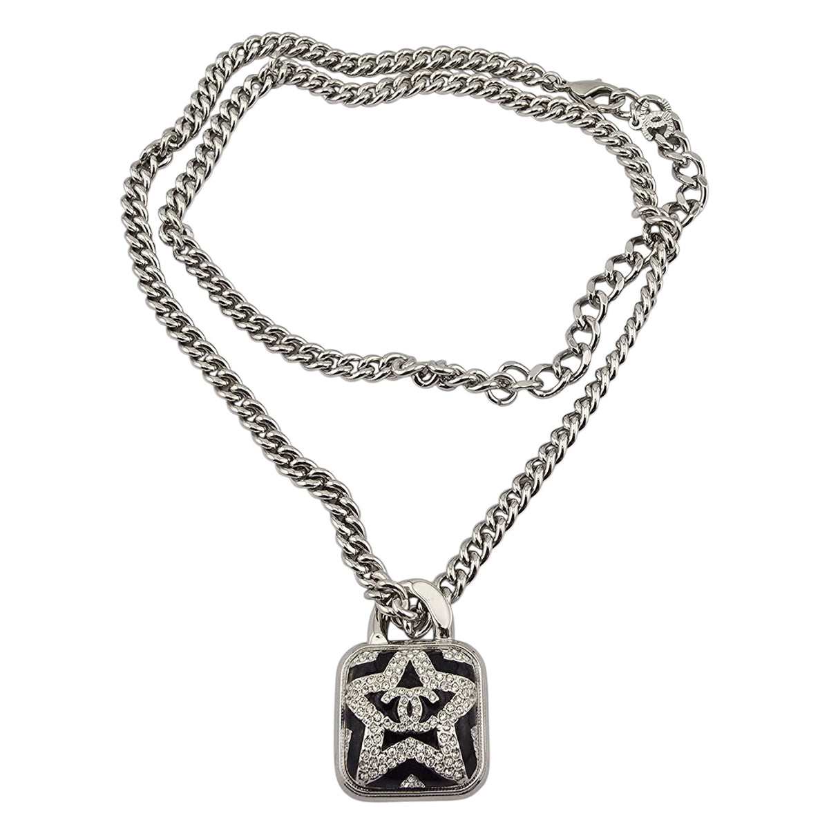 Chanel CC Silver Square Crystal Star Pendant Necklace 2023 CHANEL
