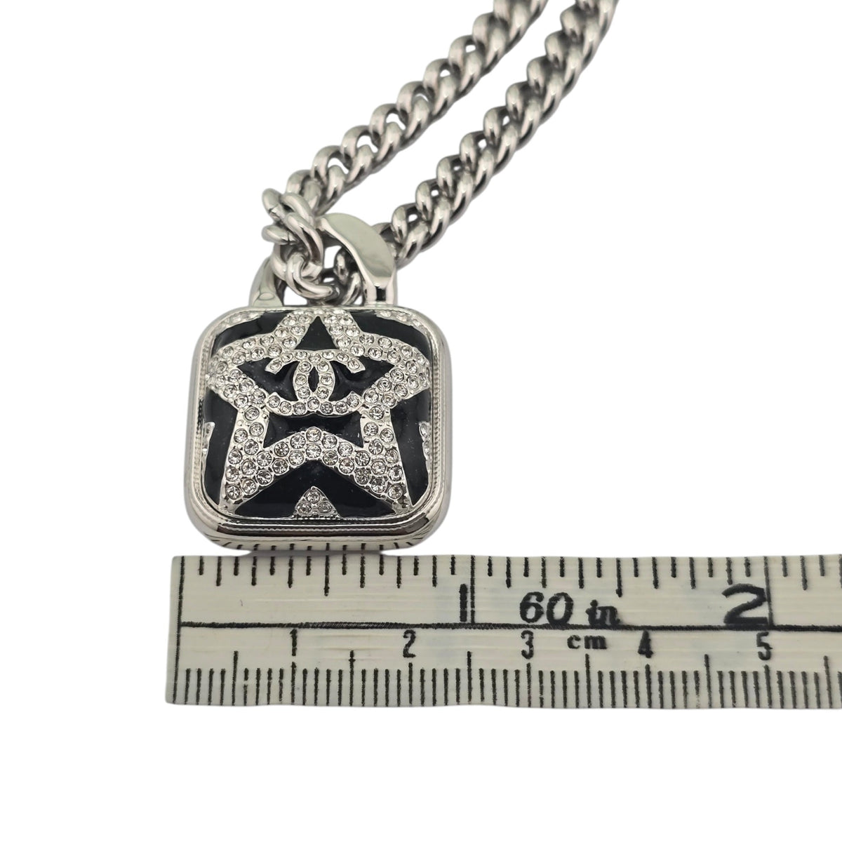 Chanel CC Silver Square Crystal Star Pendant Necklace 2023 CHANEL