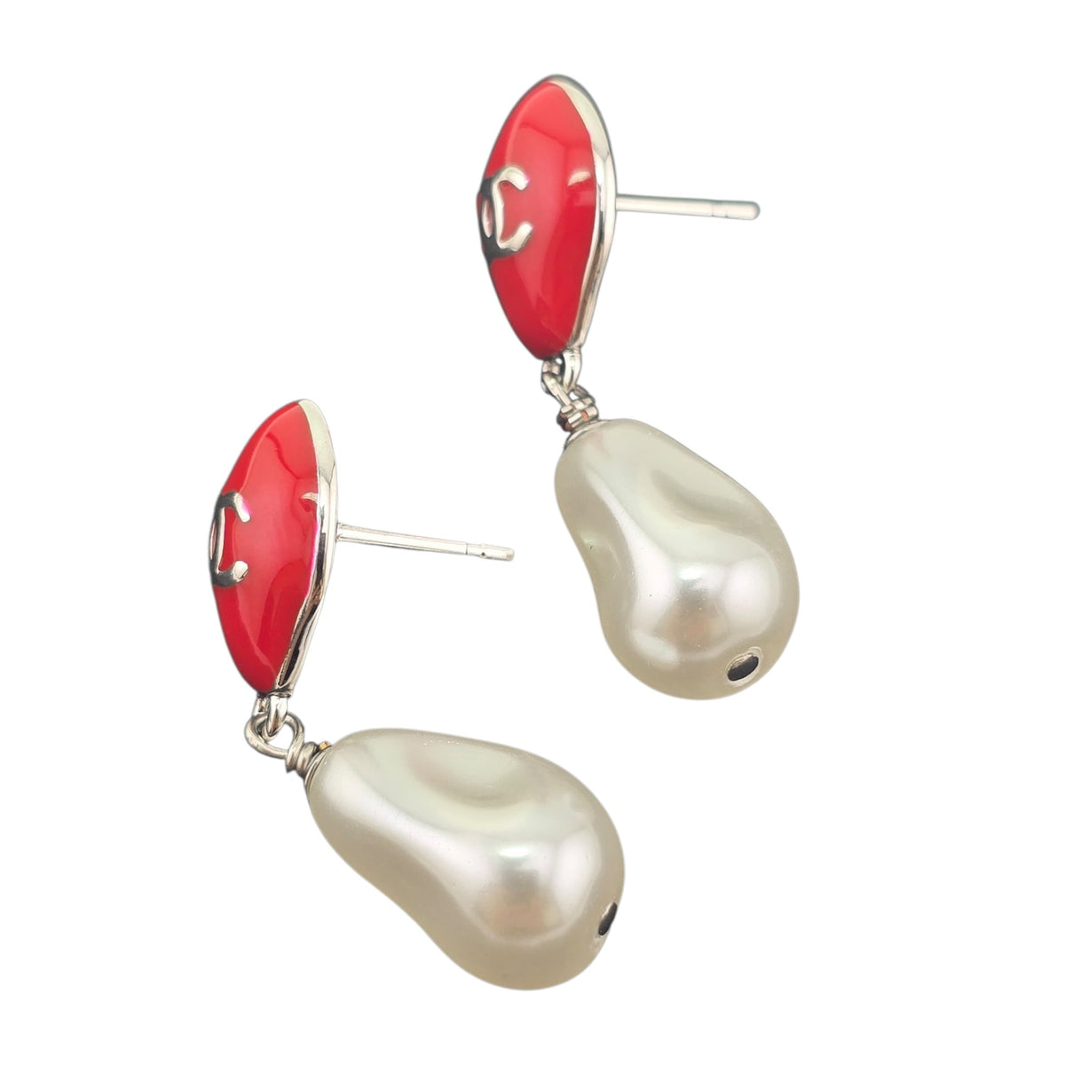 Chanel CC Red Silver Drop Earrings 2026 CHANEL