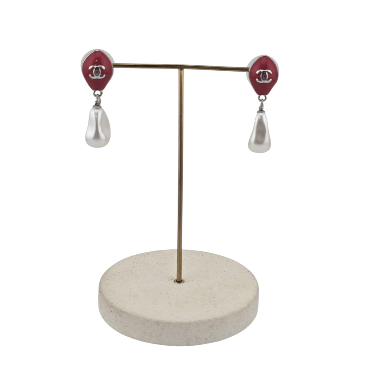 Chanel CC Red Silver Drop Earrings 2026 CHANEL