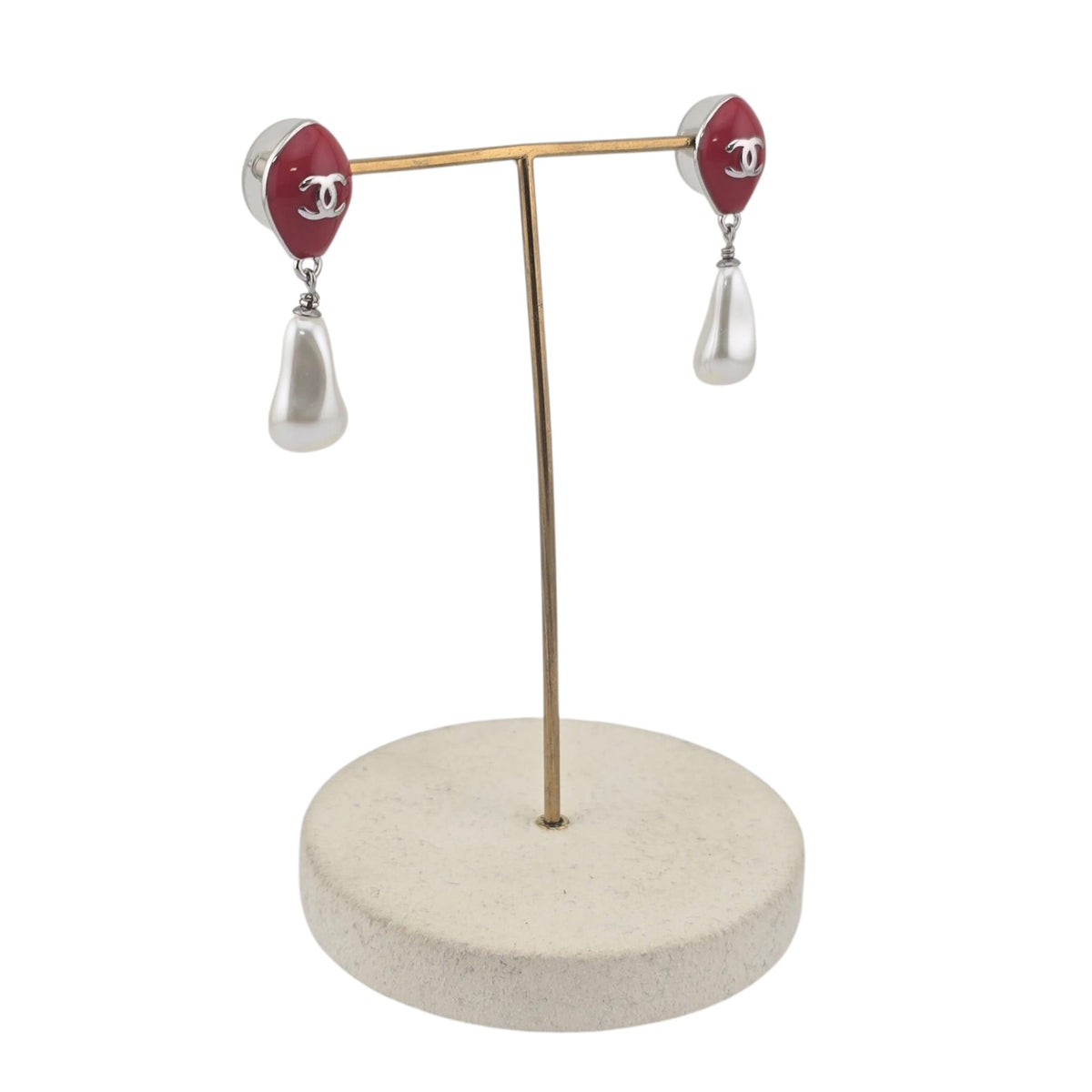 Chanel CC Red Silver Drop Earrings 2026 CHANEL