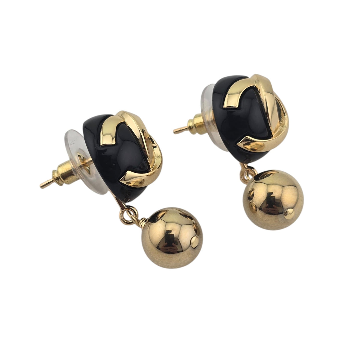 Chanel CC Black Gold Pendant Earrings 2026 CHANEL