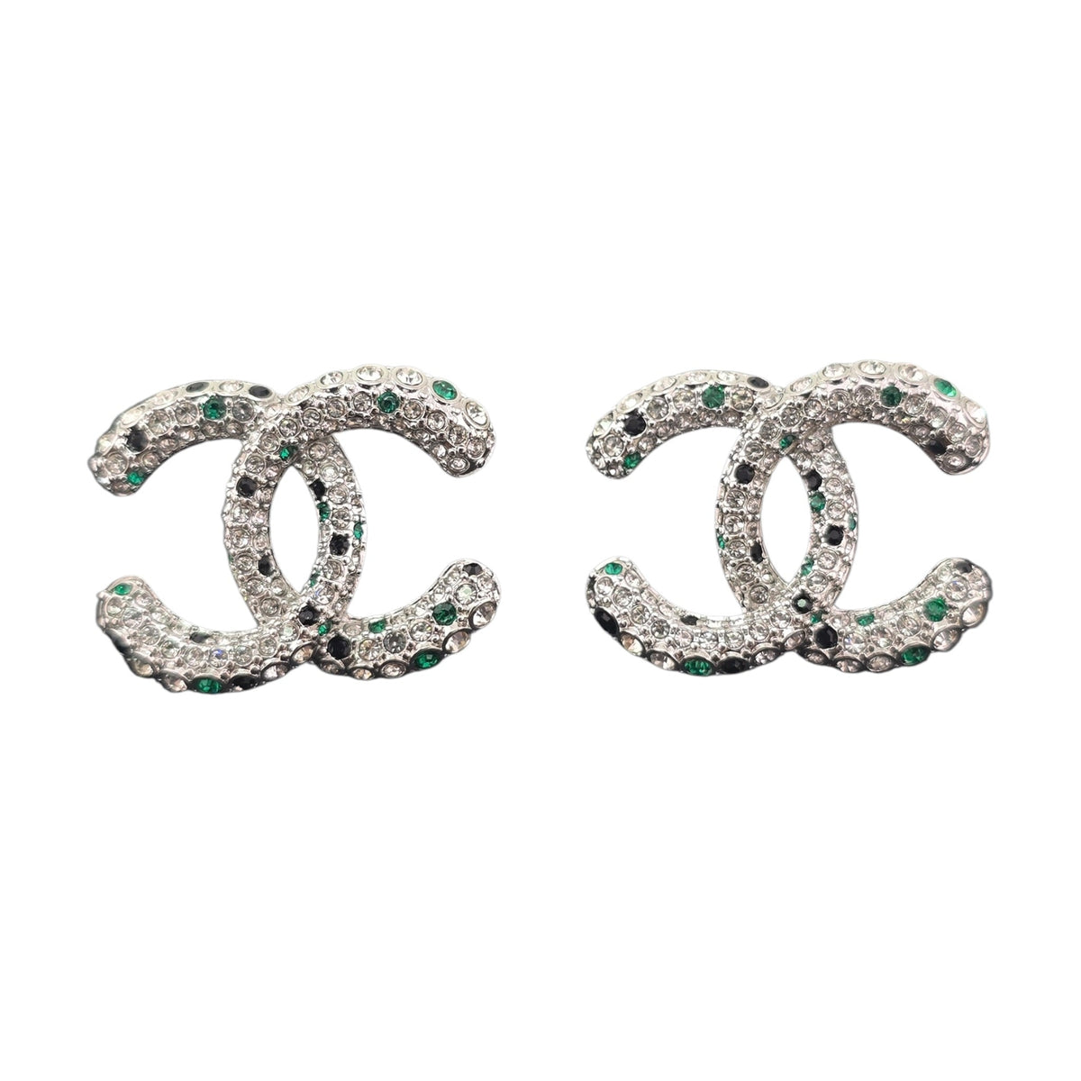 Chanel CC Silver Stud Green Crystal Earrings 2026 CHANEL