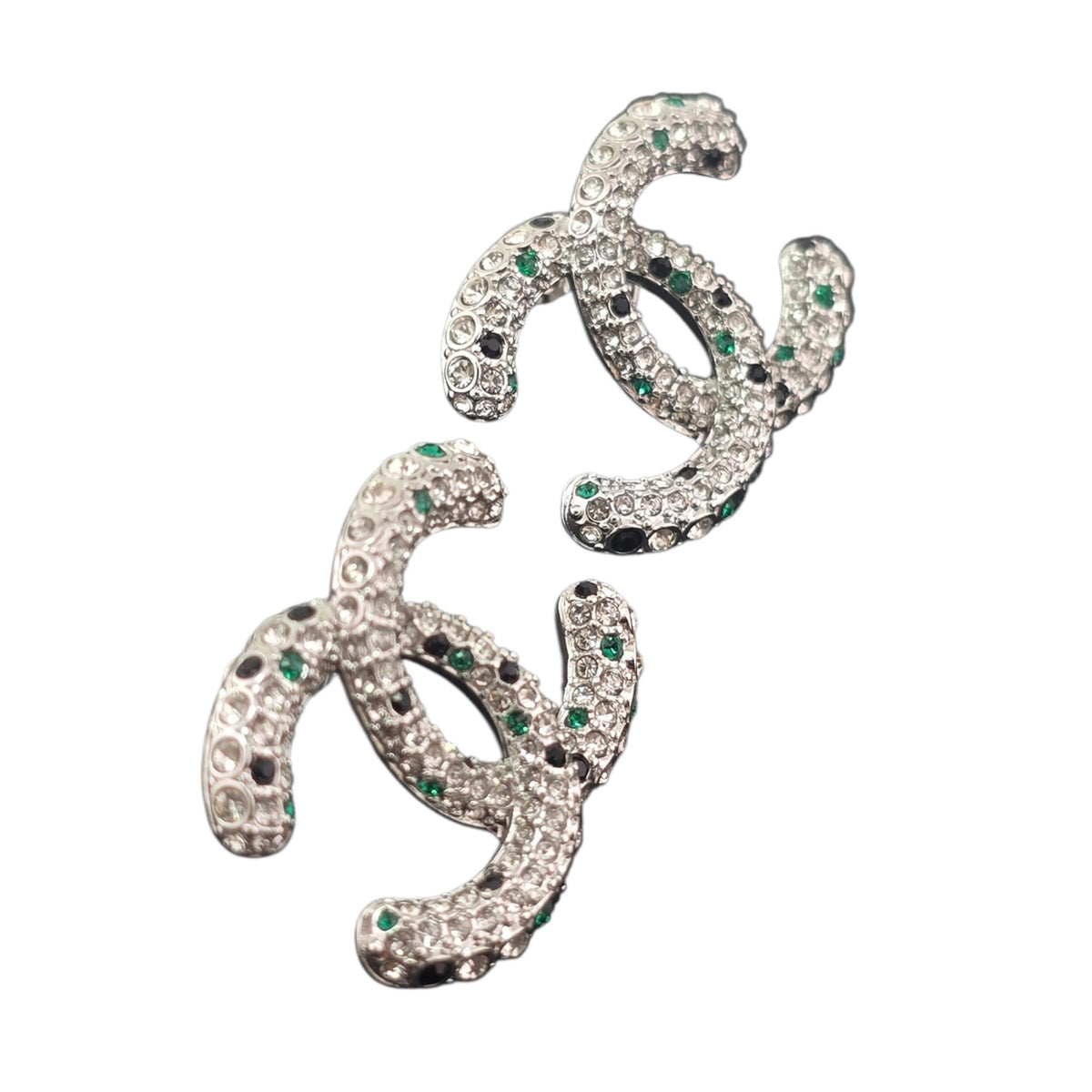 Chanel CC Silver Stud Green Crystal Earrings 2026 CHANEL