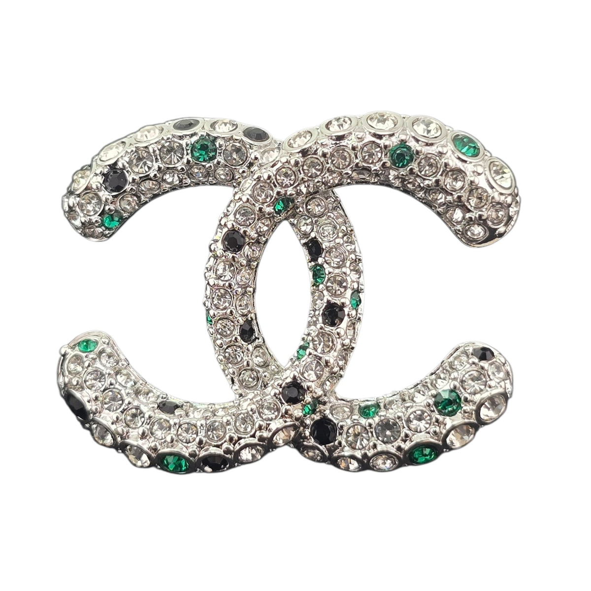 Chanel CC Silver Stud Green Crystal Earrings 2026 CHANEL
