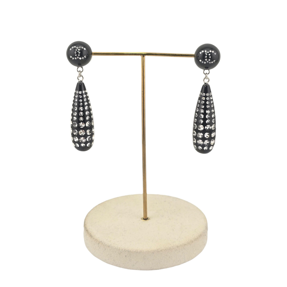Chanel CC Black Crystal Drop Earrings 2026 CHANEL