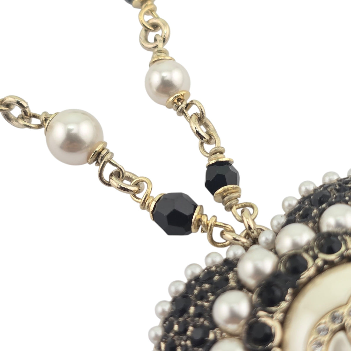 Chanel CC Heart Faux Pearl Strass Resin Necklace CHANEL