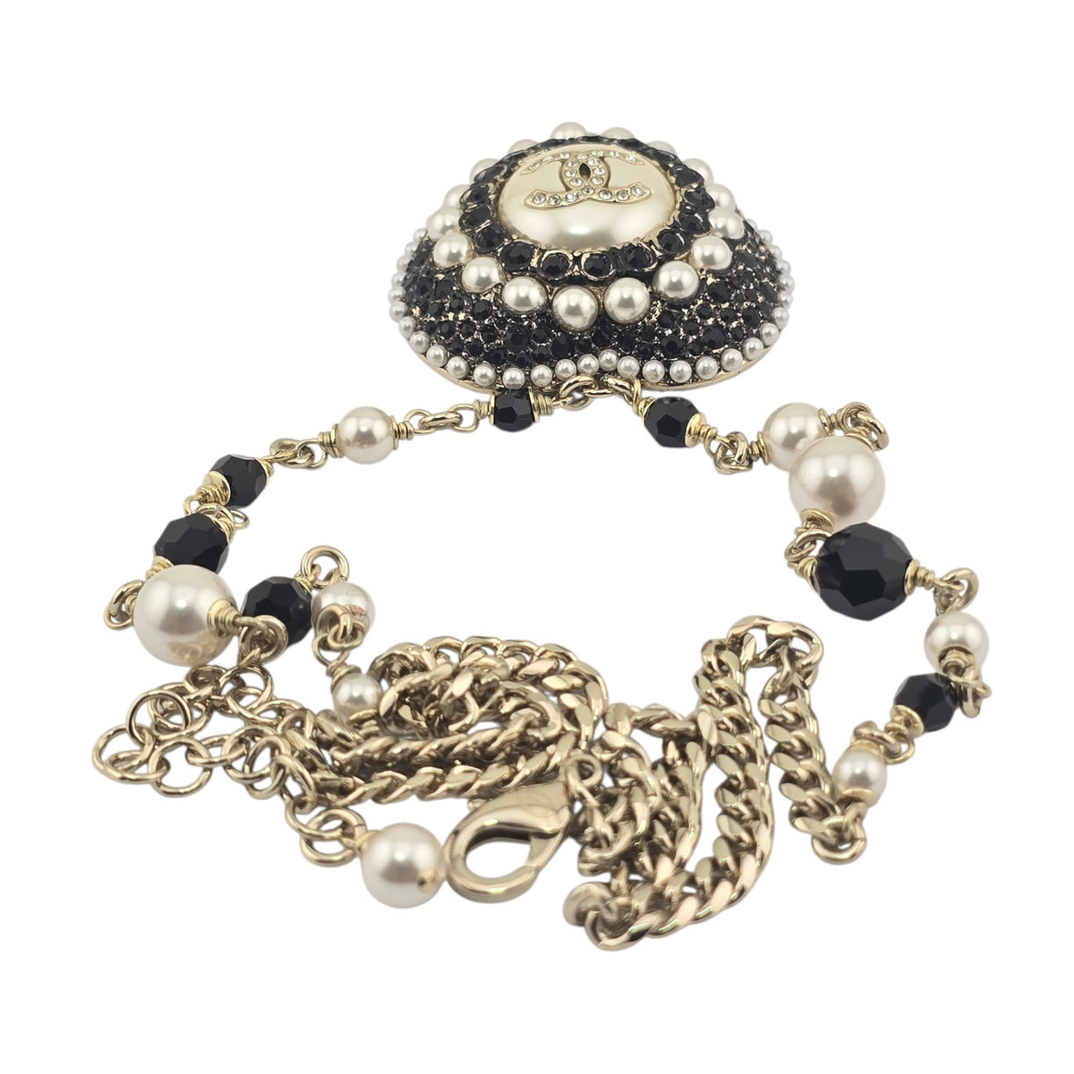 Chanel CC Heart Faux Pearl Strass Resin Necklace CHANEL
