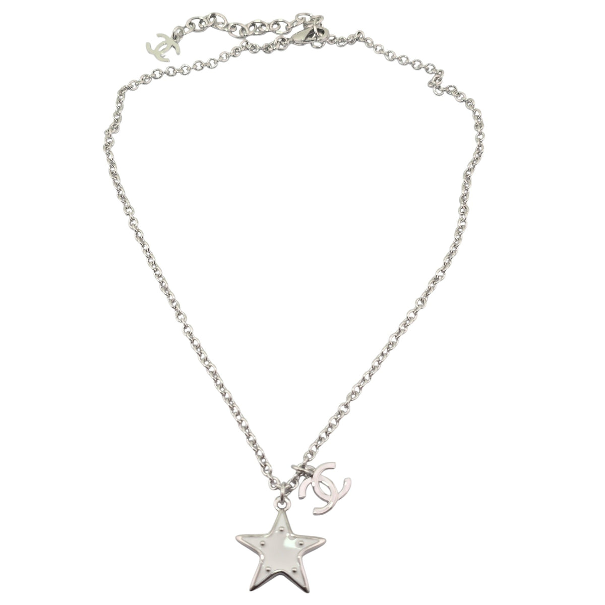 Chanel CC Silver White Star Necklace 2026 CHANEL