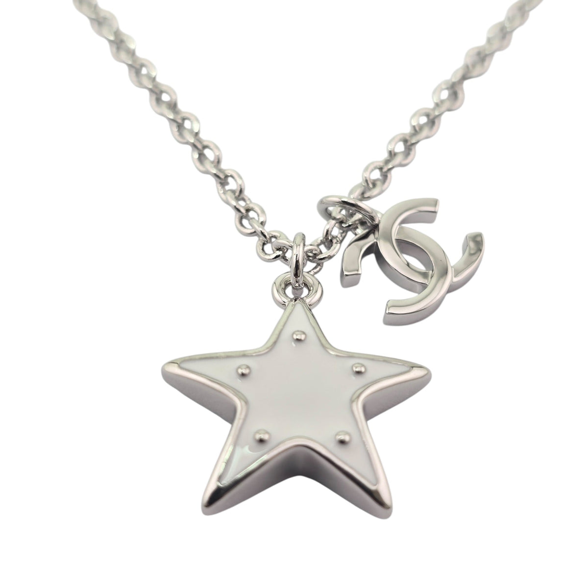 Chanel CC Silver White Star Necklace 2026 CHANEL