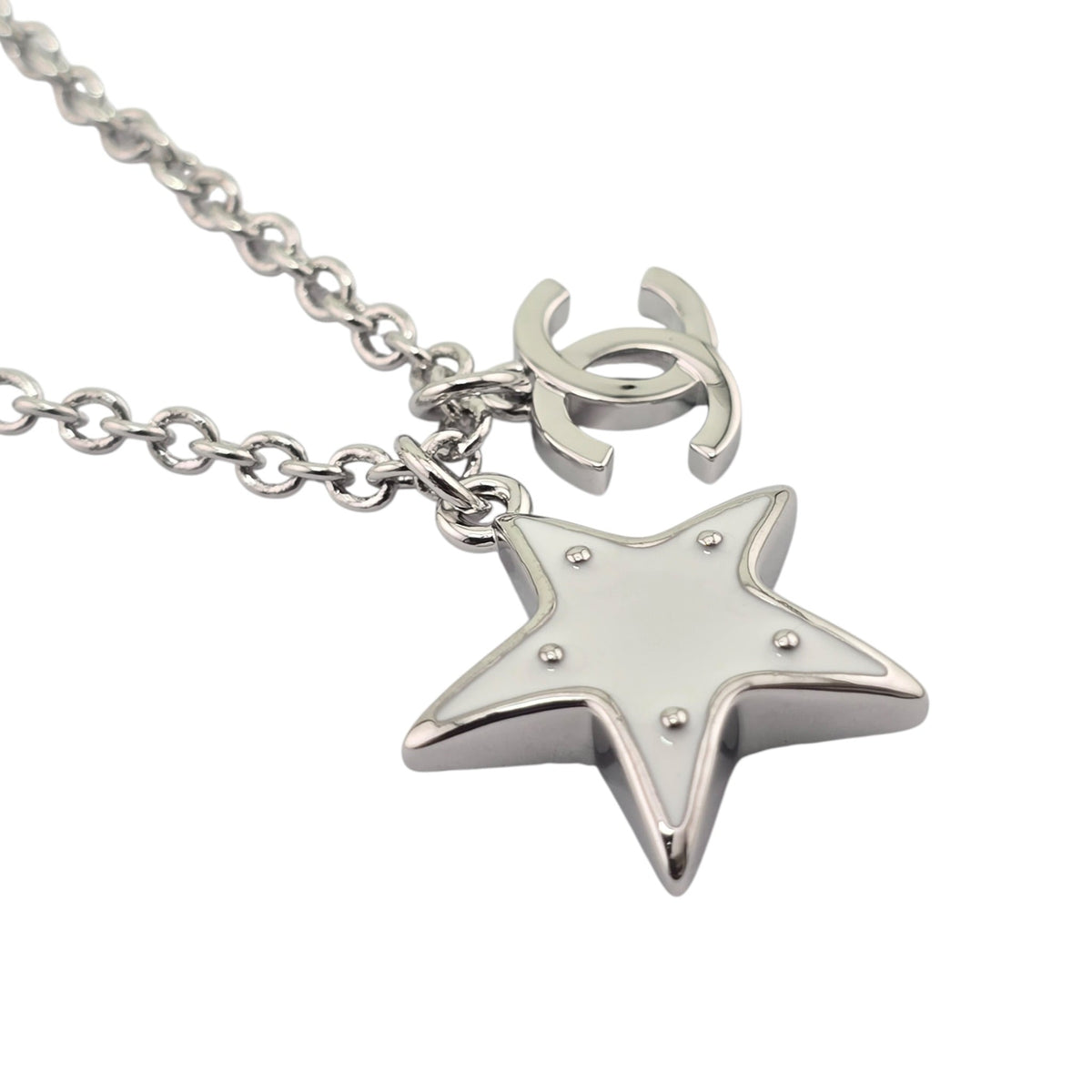 Chanel CC Silver White Star Necklace 2026 CHANEL