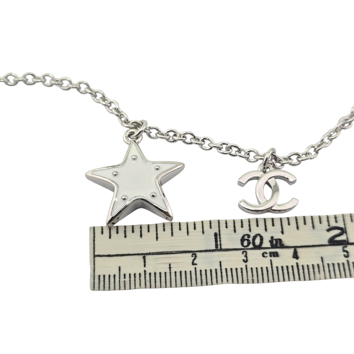 Chanel CC Silver White Star Necklace 2026 CHANEL