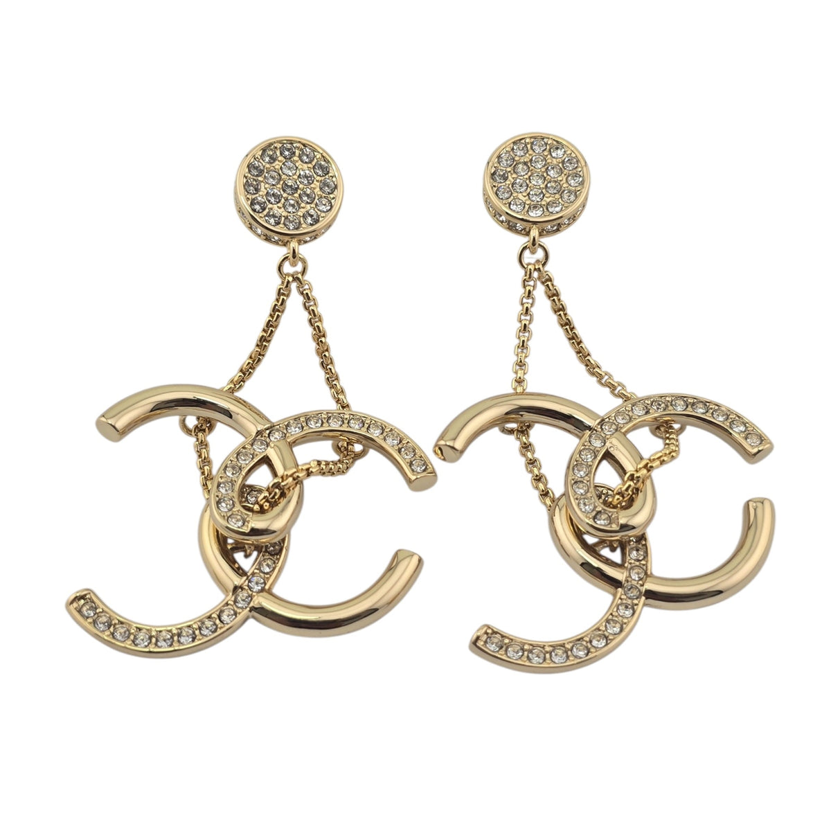 Chanel CC Gold Crystal Pendant Earrings 2026 CHANEL