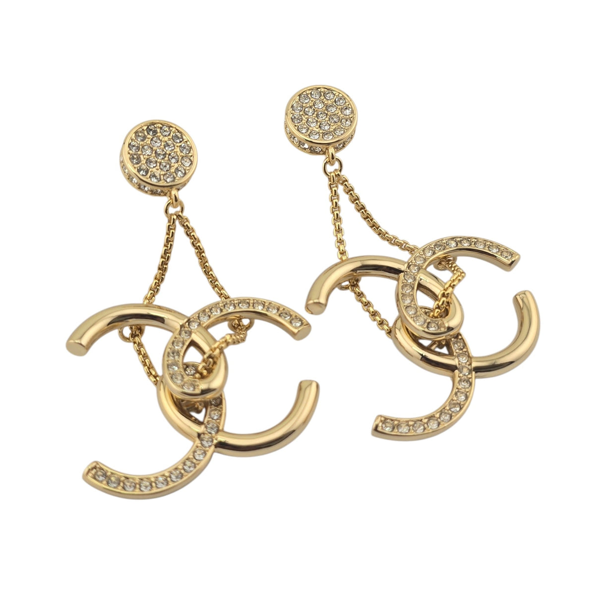 Chanel CC Gold Crystal Pendant Earrings 2026 CHANEL