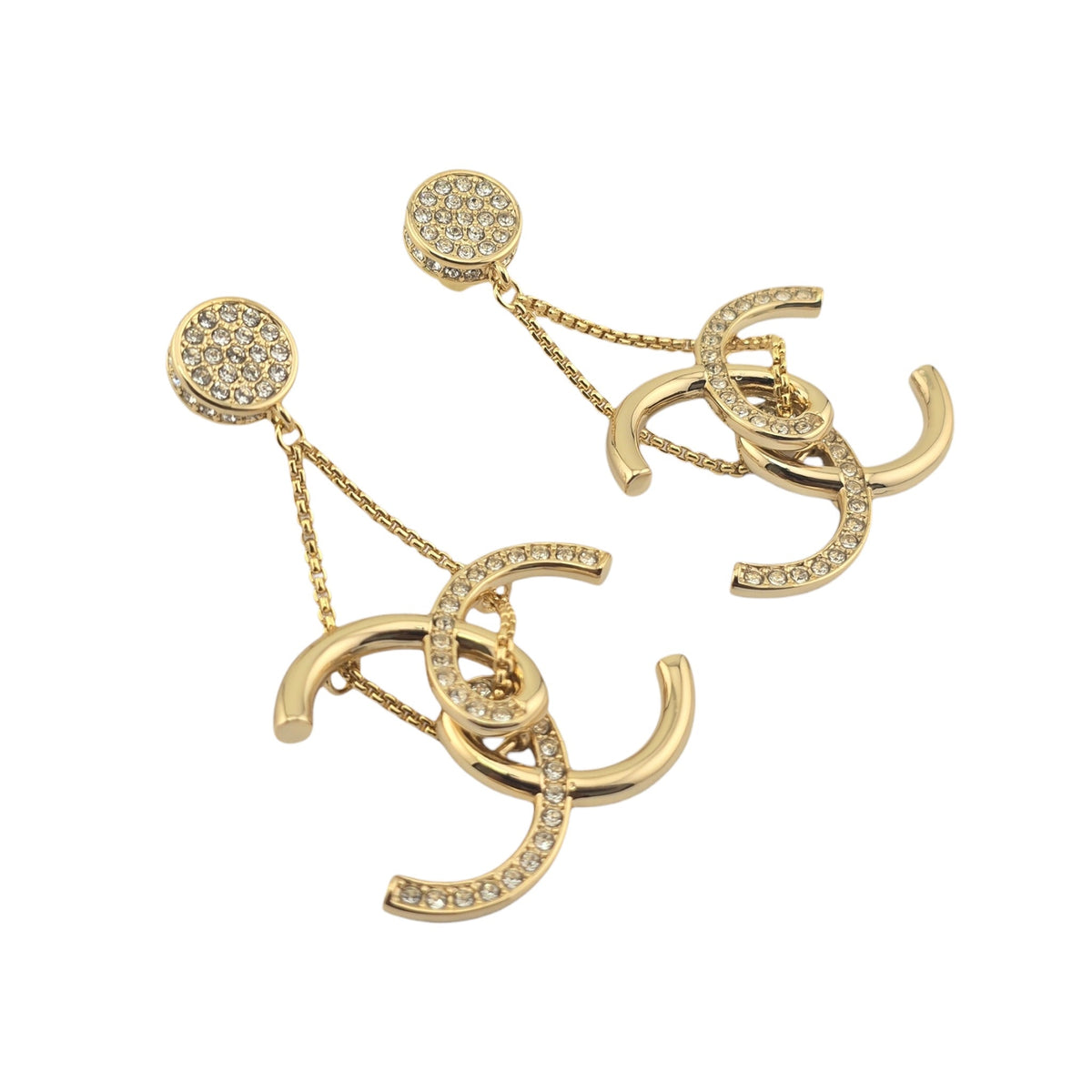 Chanel CC Gold Crystal Pendant Earrings 2026 CHANEL