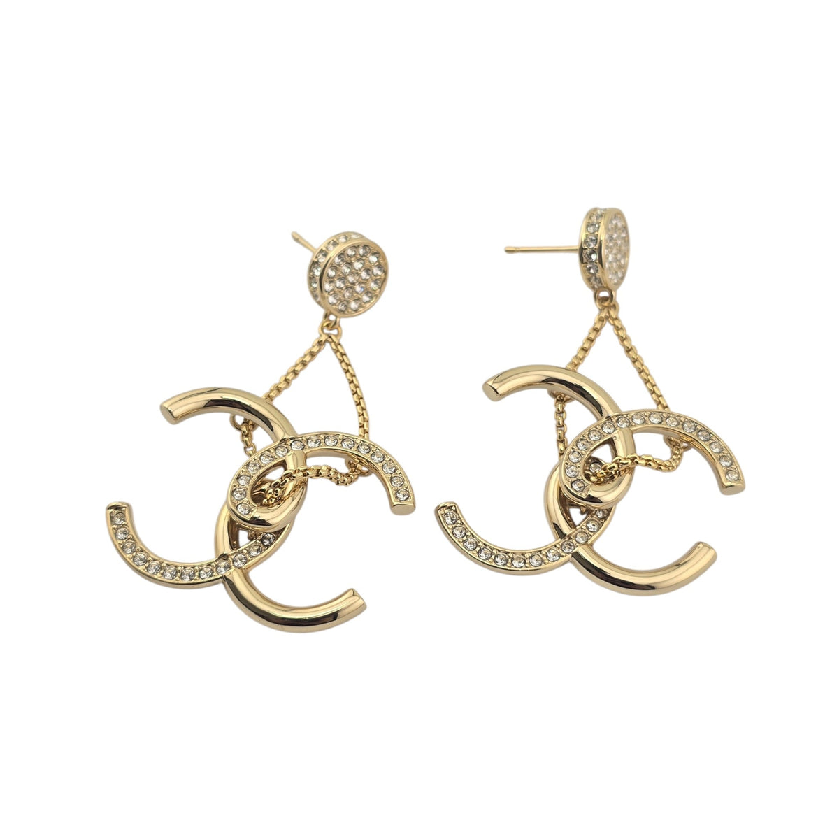 Chanel CC Gold Crystal Pendant Earrings 2026 CHANEL