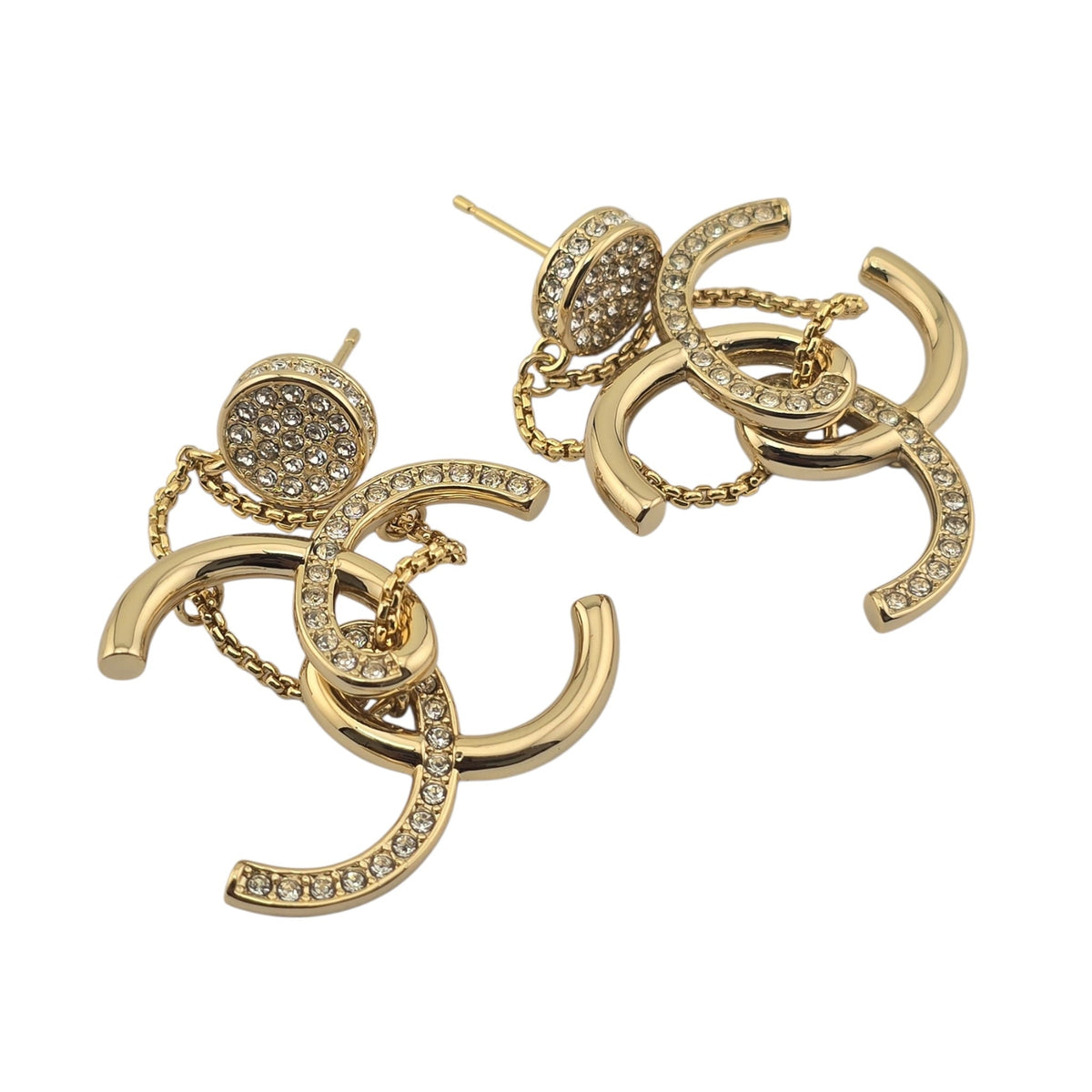 Chanel CC Gold Crystal Pendant Earrings 2026 CHANEL