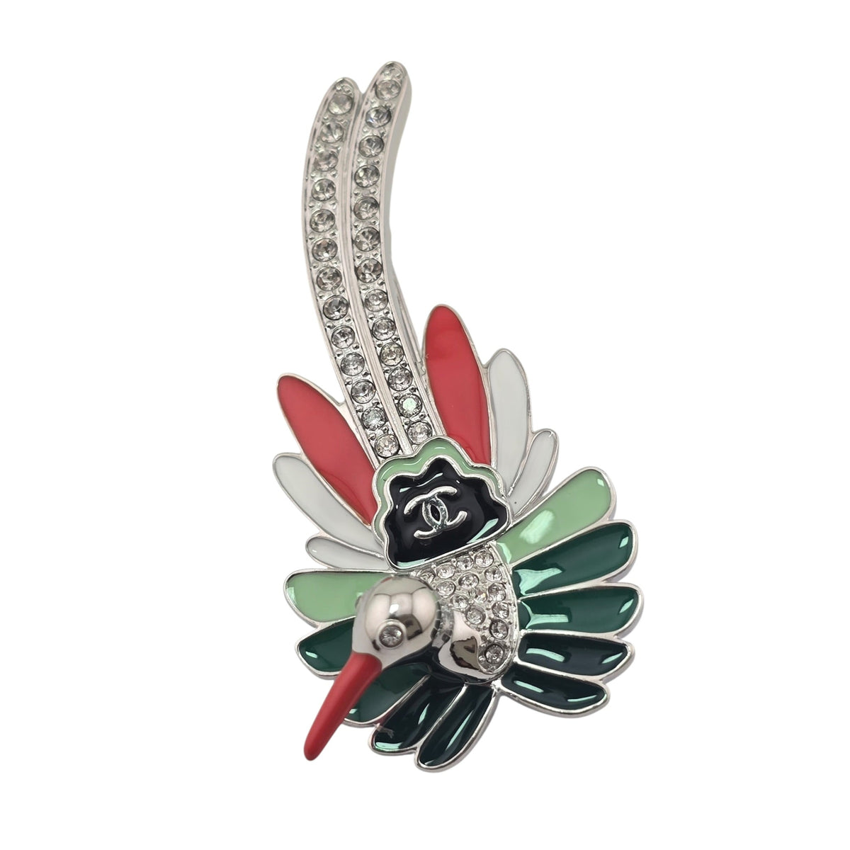 Chanel CC Bird Silver Crystal Brooch 2026 CHANEL