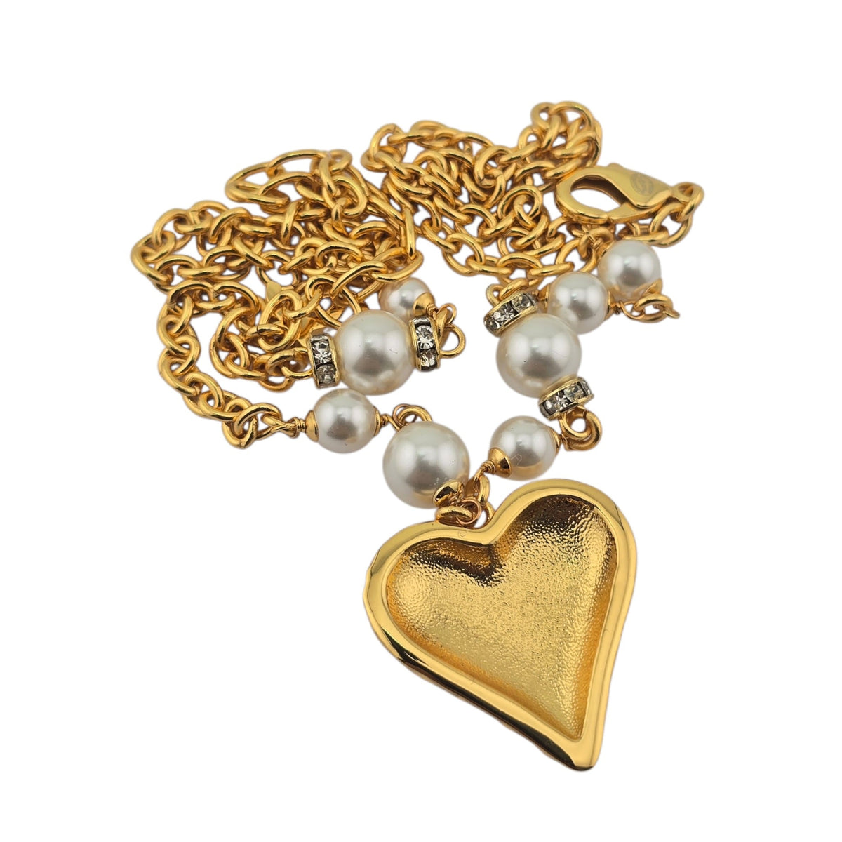 Chanel CC Pendant Pink White Gold Heart Necklace CHANEL