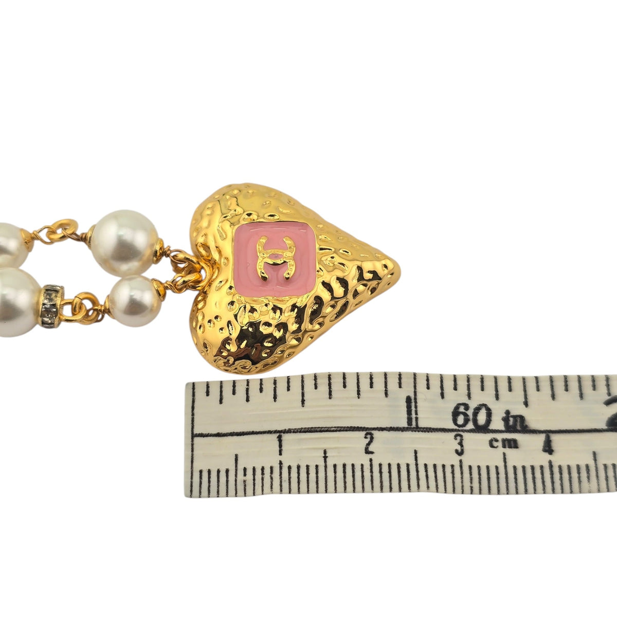 Chanel CC Pendant Pink White Gold Heart Necklace CHANEL