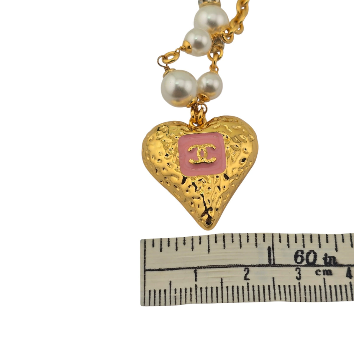 Chanel CC Pendant Pink White Gold Heart Necklace CHANEL