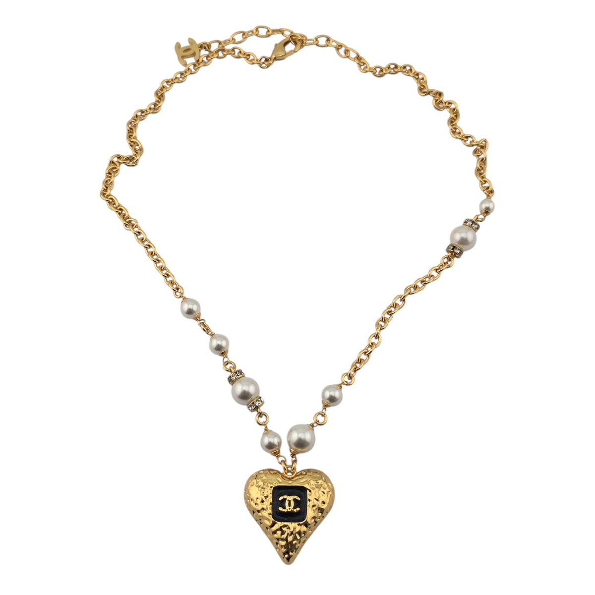 Chanel CC Pendant Black White Gold Heart Necklace 2023 CHANEL