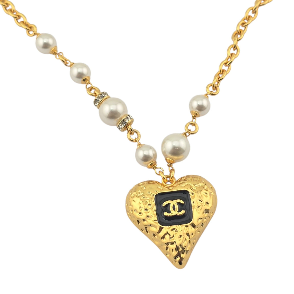 Chanel CC Pendant Black White Gold Heart Necklace 2023 CHANEL