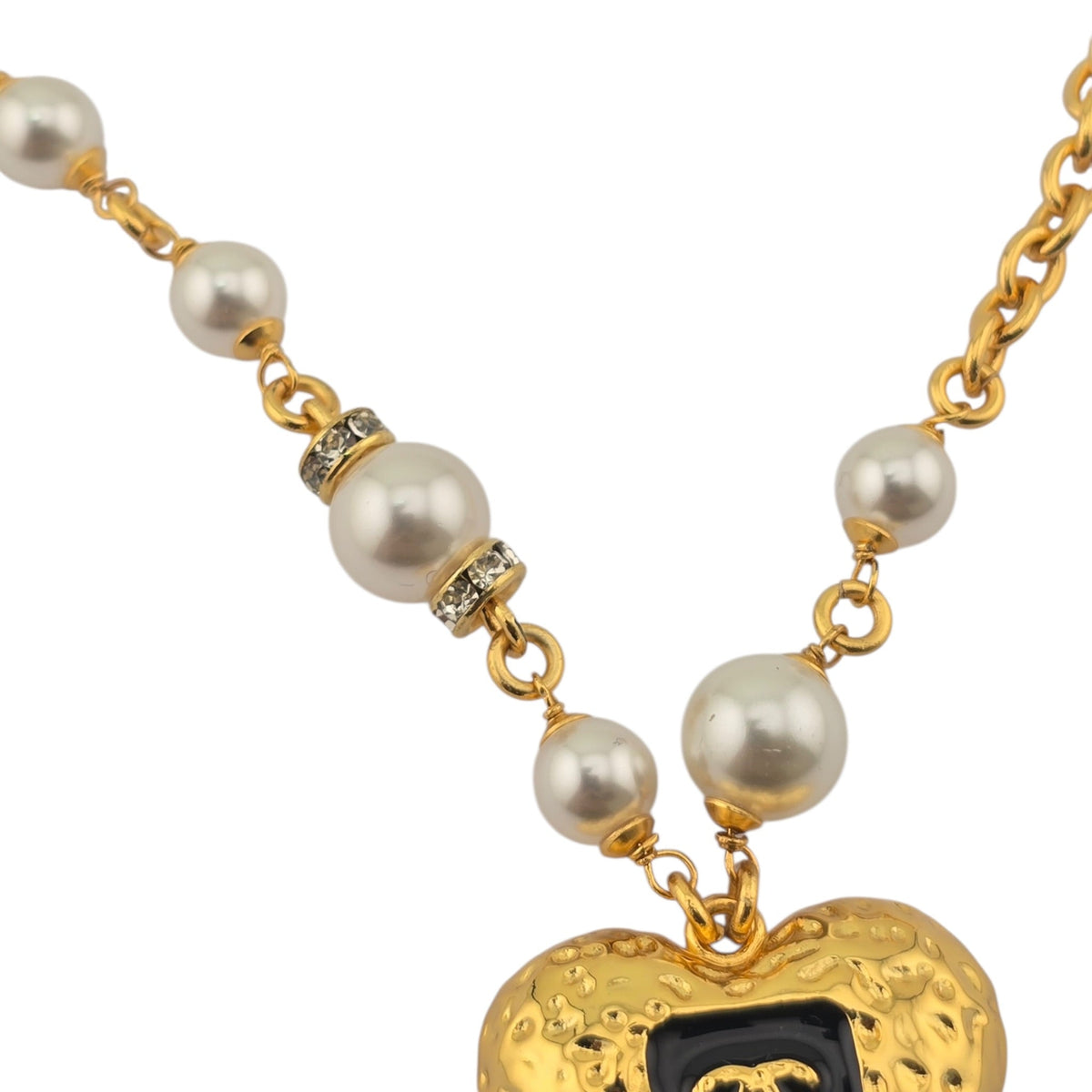 Chanel CC Pendant Black White Gold Heart Necklace 2023 CHANEL