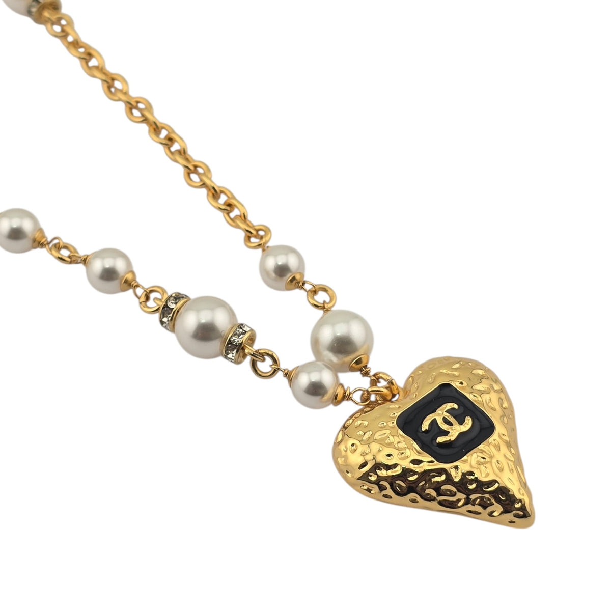 Chanel CC Pendant Black White Gold Heart Necklace 2023 CHANEL
