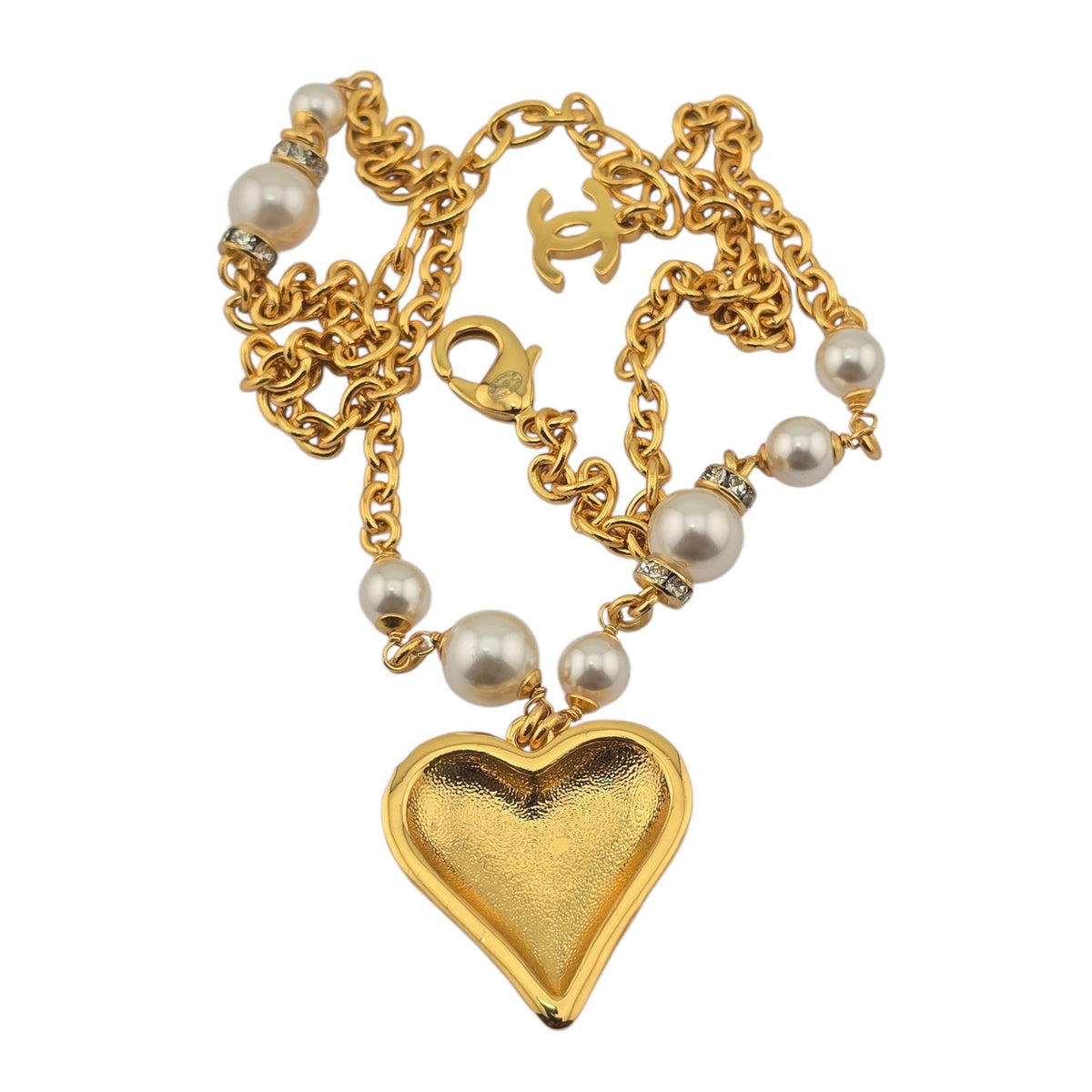 Chanel CC Pendant Black White Gold Heart Necklace 2023 CHANEL