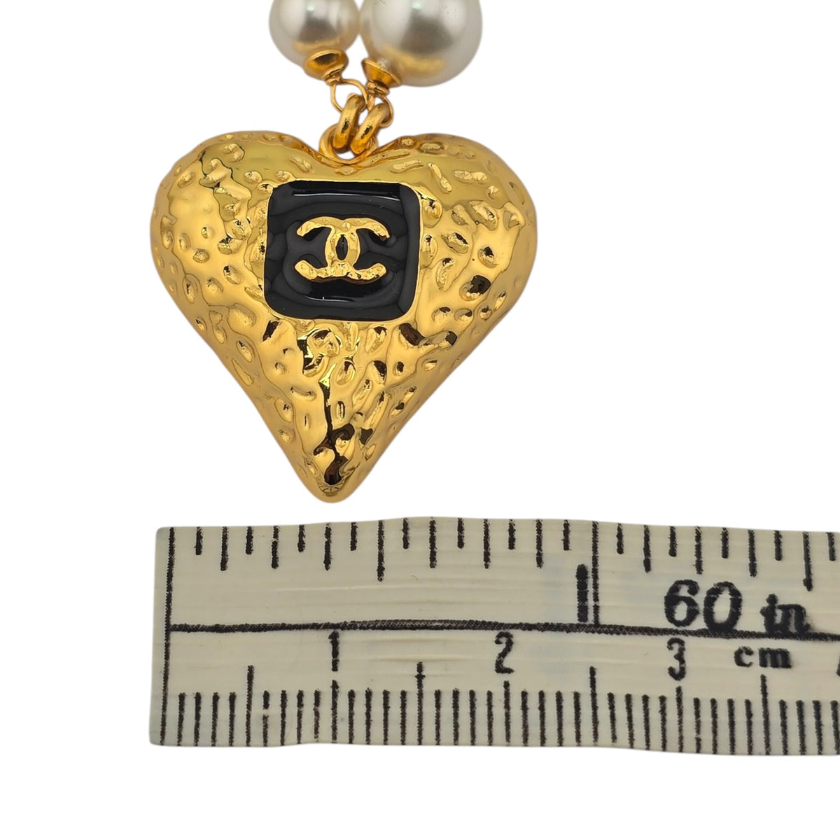 Chanel CC Pendant Black White Gold Heart Necklace 2023 CHANEL