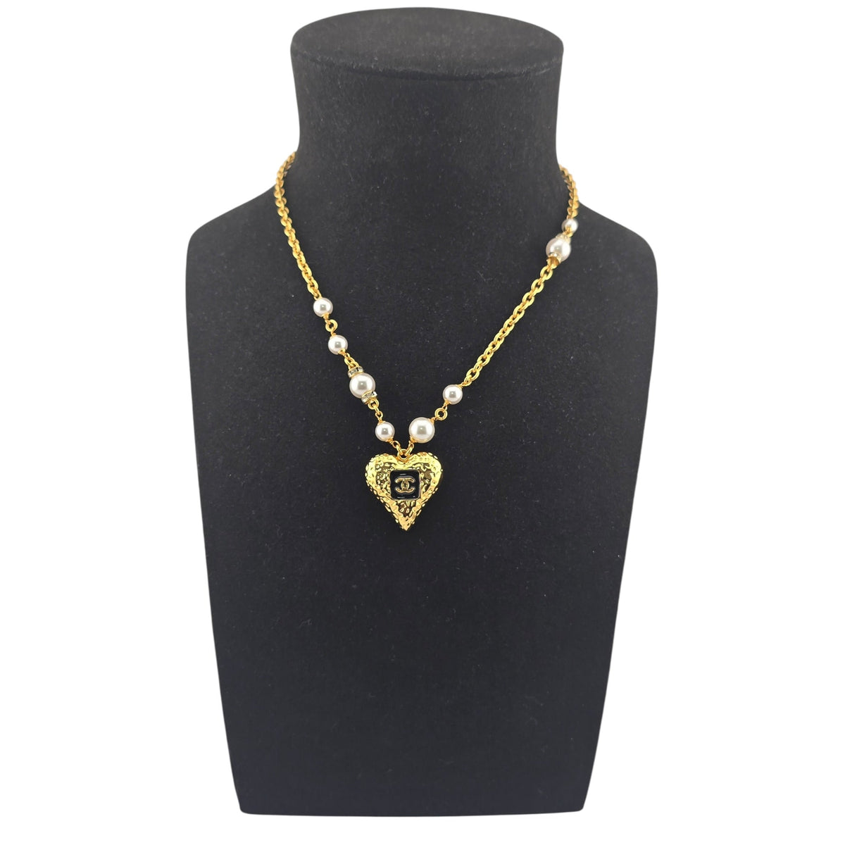 Chanel CC Pendant Black White Gold Heart Necklace 2023 CHANEL
