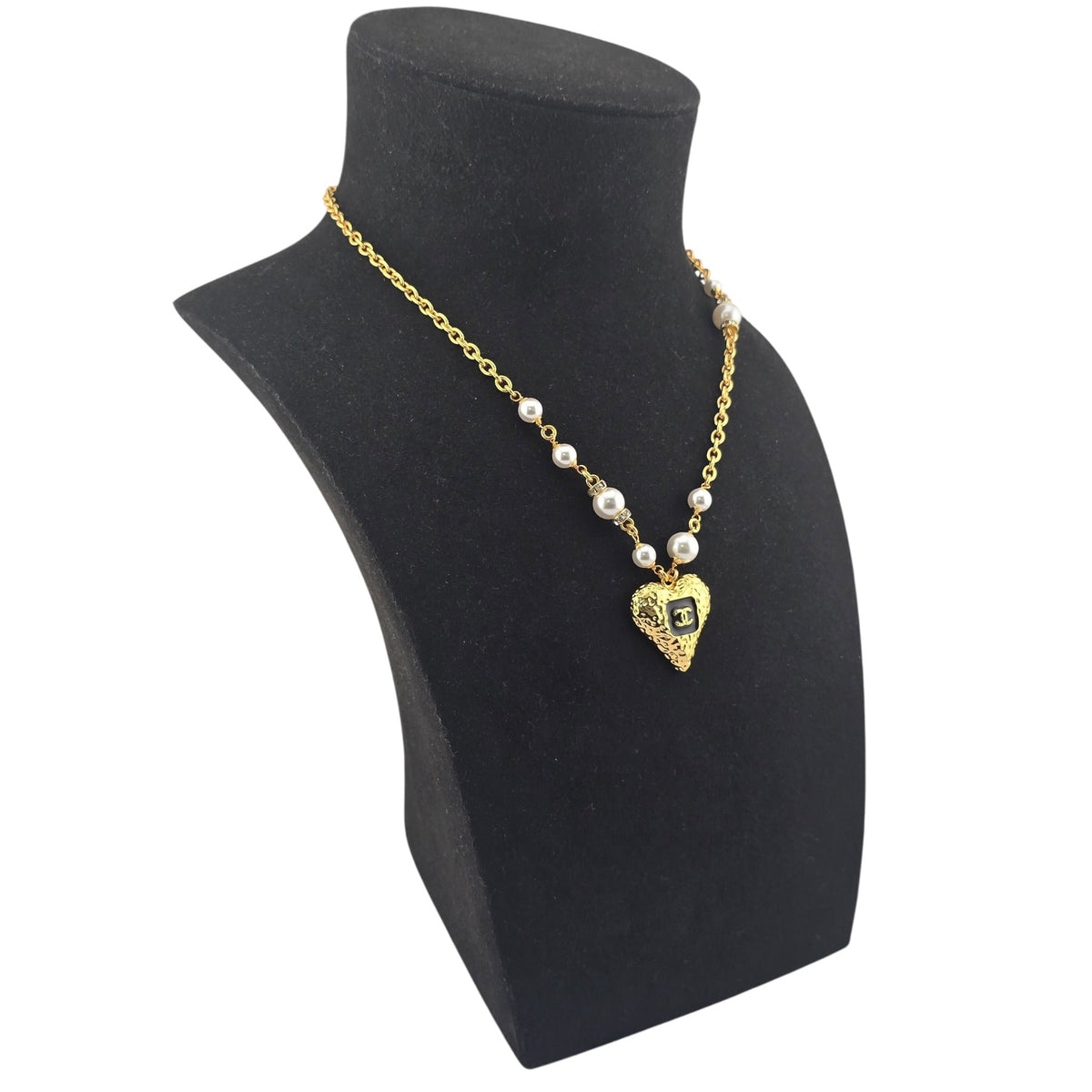 Chanel CC Pendant Black White Gold Heart Necklace 2023 CHANEL