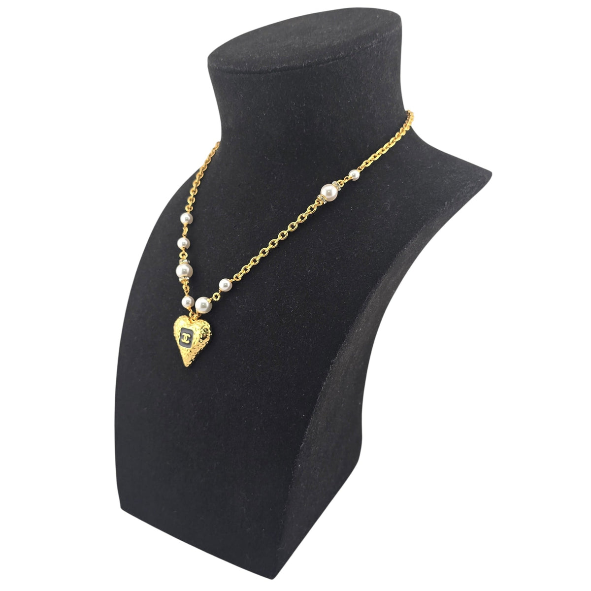 Chanel CC Pendant Black White Gold Heart Necklace 2023 CHANEL