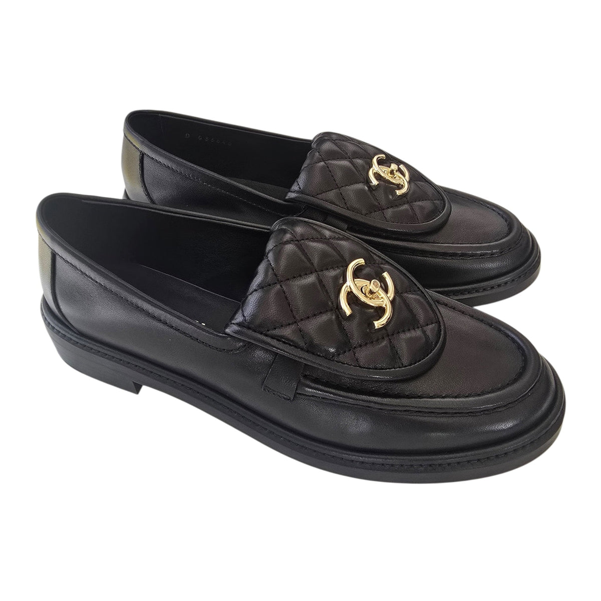 Chanel CC Lambskin Quilted Black Turnlock Loafers 39 CHANEL