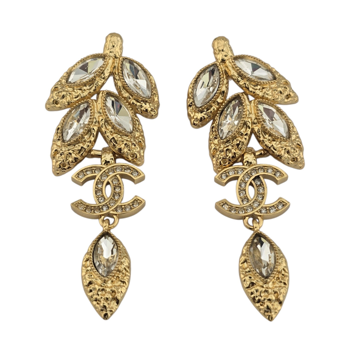 Chanel CC Gold Crystal Leaf Earrings 2026 CHANEL