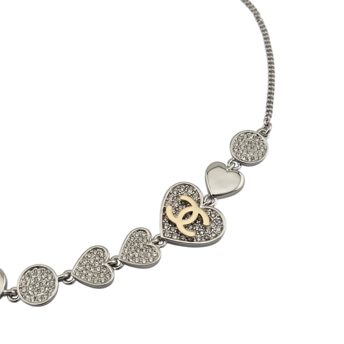 Chanel CC Silver Heart Crystal Necklace 2025 CHANEL