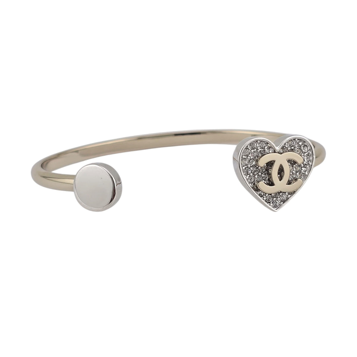 Chanel CC Gold Silver Heart Crystal Cuff Bangle 2025 CHANEL