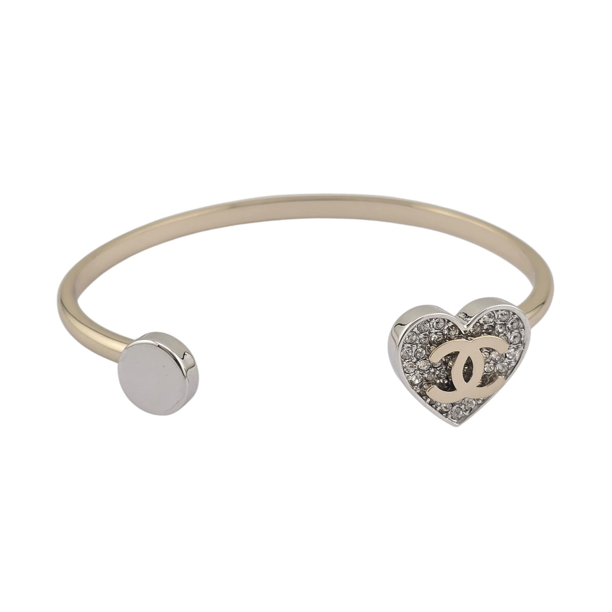 Chanel CC Gold Silver Heart Crystal Cuff Bangle 2025 CHANEL