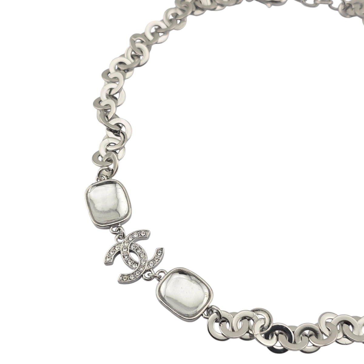Chanel CC Silver Green Crystal Necklace 2026 CHANEL
