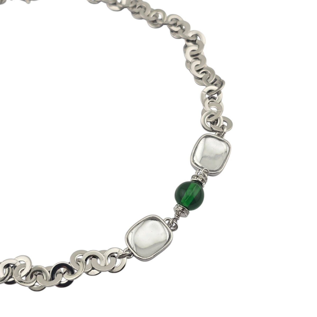 Chanel CC Silver Green Crystal Necklace 2026 CHANEL