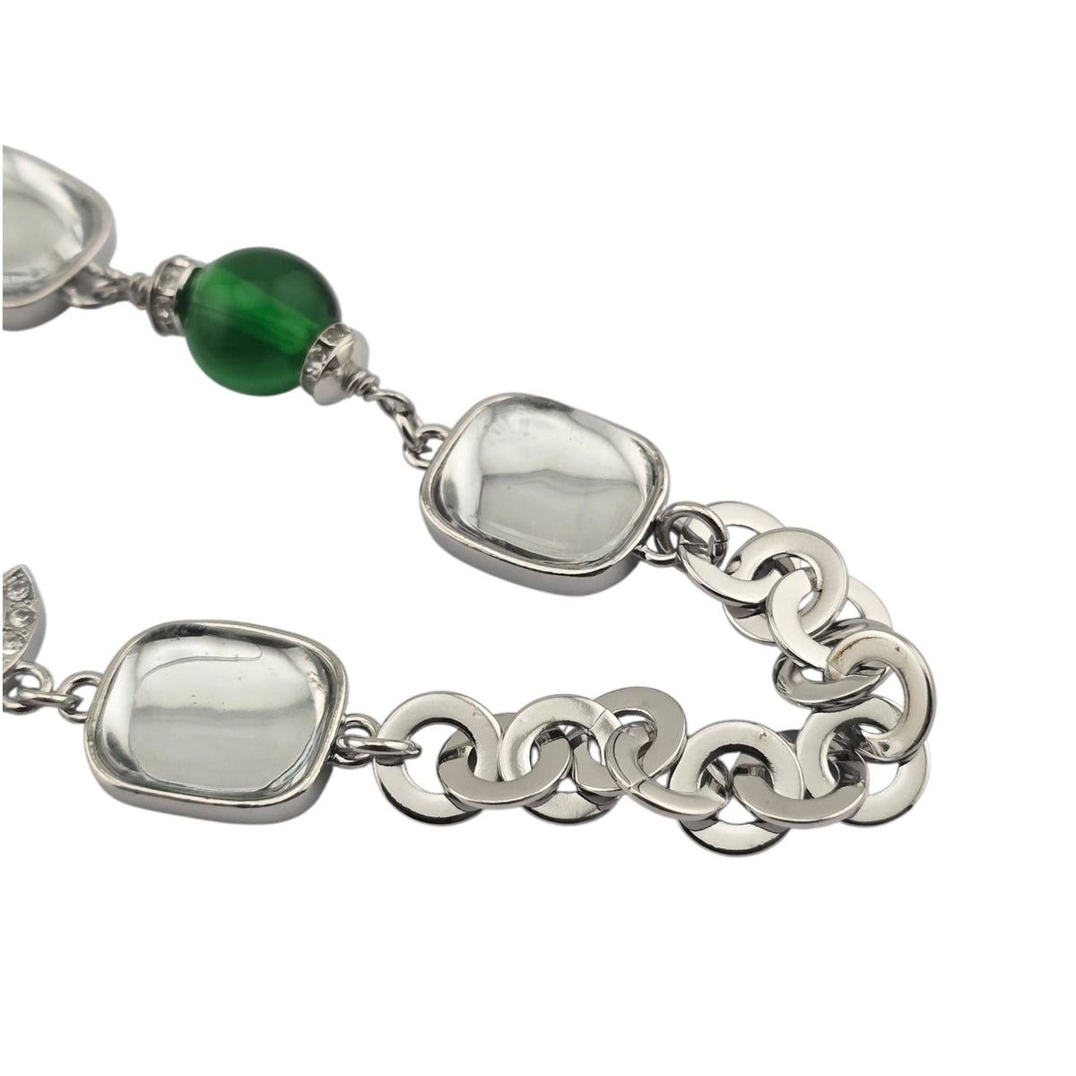 Chanel CC Silver Green Crystal Necklace 2026 CHANEL