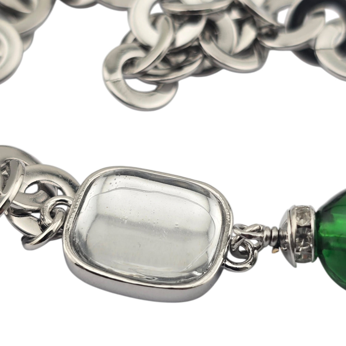 Chanel CC Silver Green Crystal Necklace 2026 CHANEL