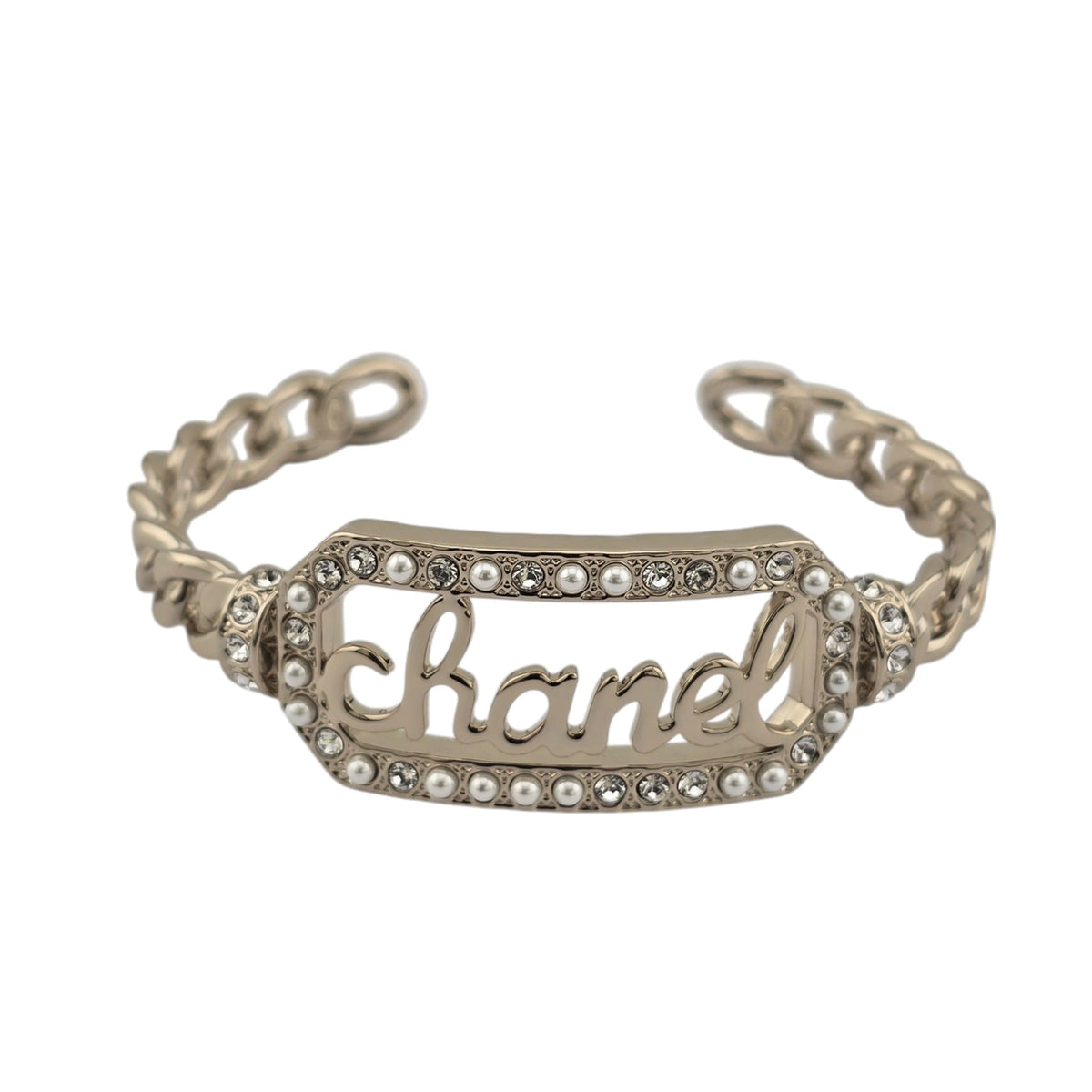 Chanel Logo Cuff Pearl Bangle Gold Set M 2023 CHANEL