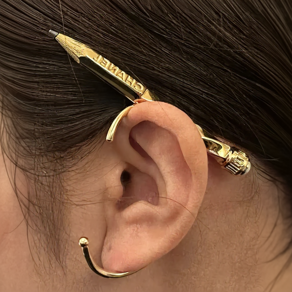 Chanel CC Ear Jewel Cuff Gold Pencil 2025 CHANEL