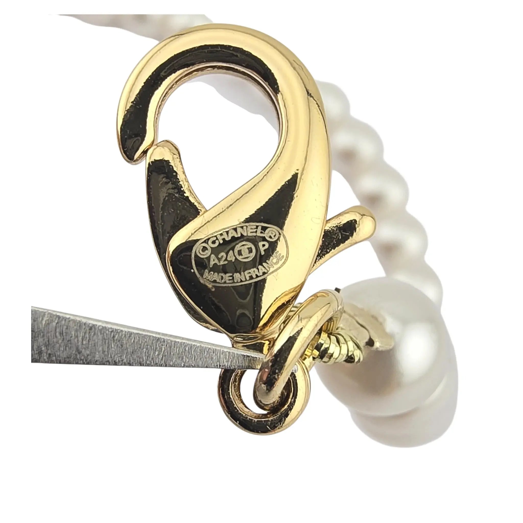 Chanel CC Long Faux Pearl Gold Heart Necklace CHANEL