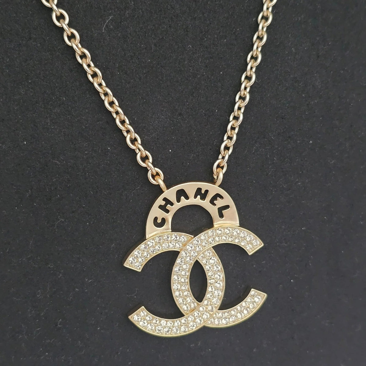 Chanel Crystal CC Logo Necklace Gold CHANEL